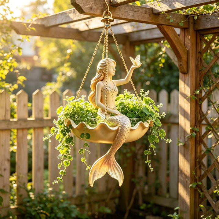 🧜♀️ A Mermaid in Your Garden — Hand-Painted Hanging Planter with Coastal Charm
